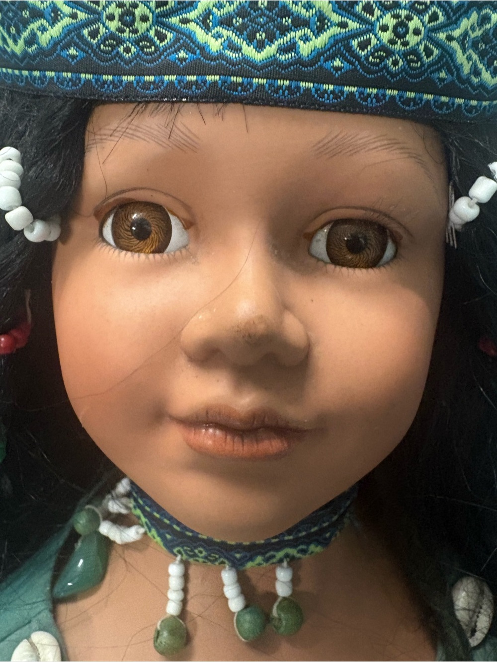 Native Style Collectible Doll with Teal Top and Tan Fringe Skirt - Picture 5 of 16
